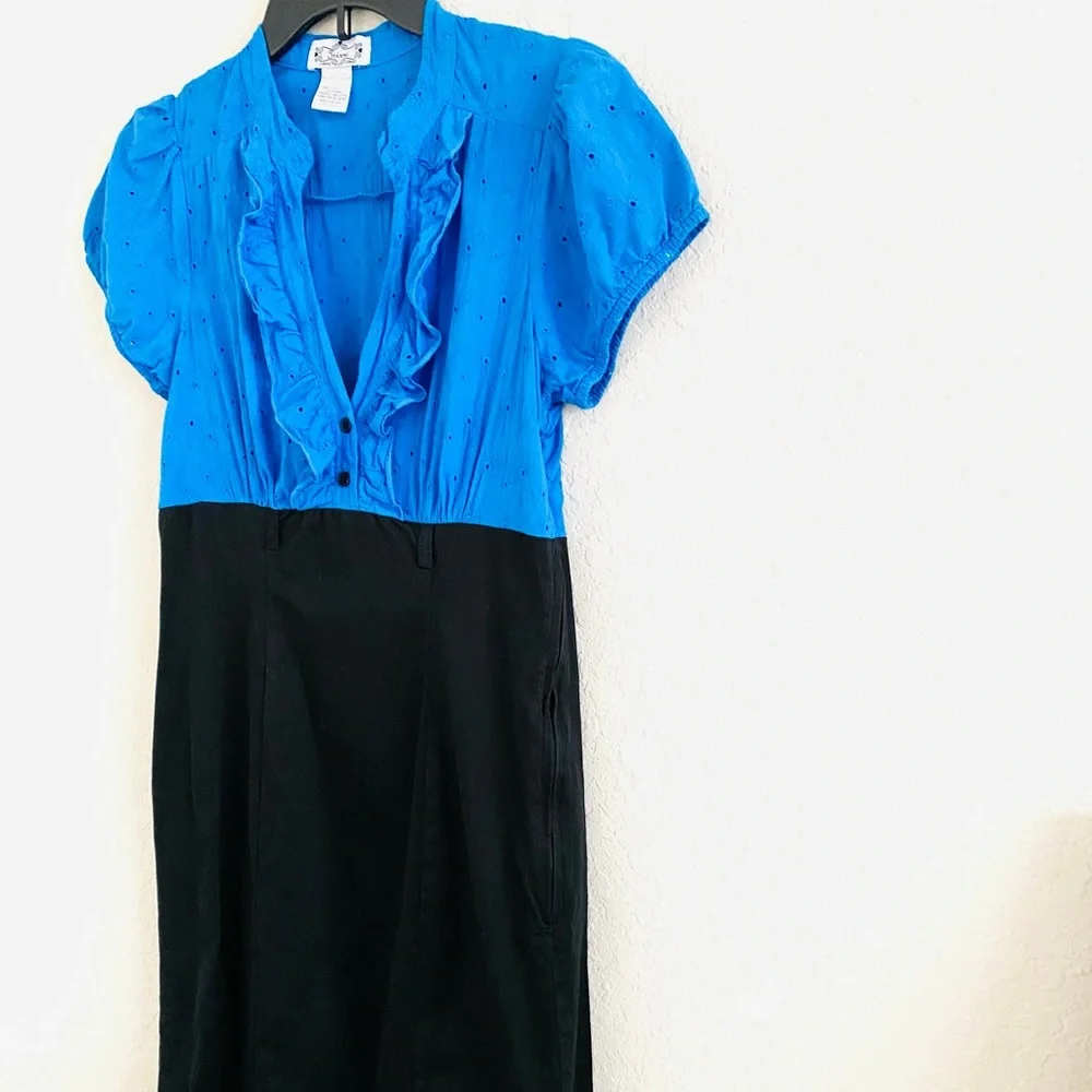 Trixxi Y2K Vintage Blue & Black Colorblock Fitted Dress Puff Sleeve Size 9 - Picture 8 of 8